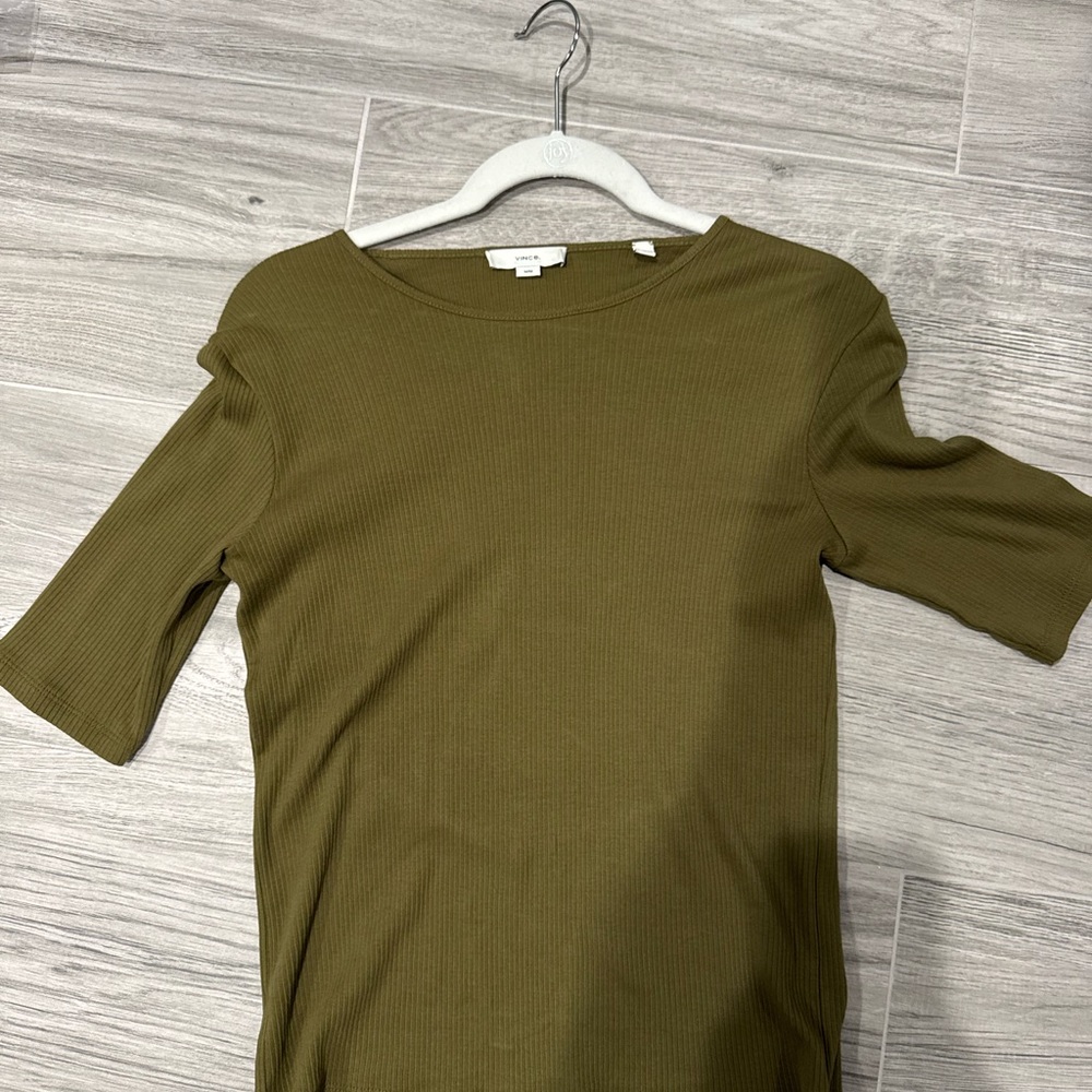 Vince Olive Ribbed Short Sleeve Tee